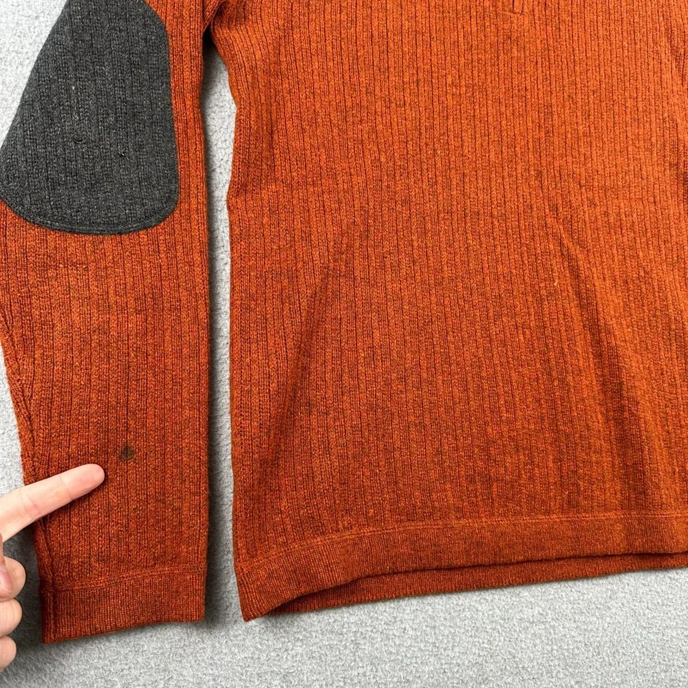 Banana Republic Sweater Mens M Orange Lambswool Cashmere 1/4 Zip‎ Elbow Patches